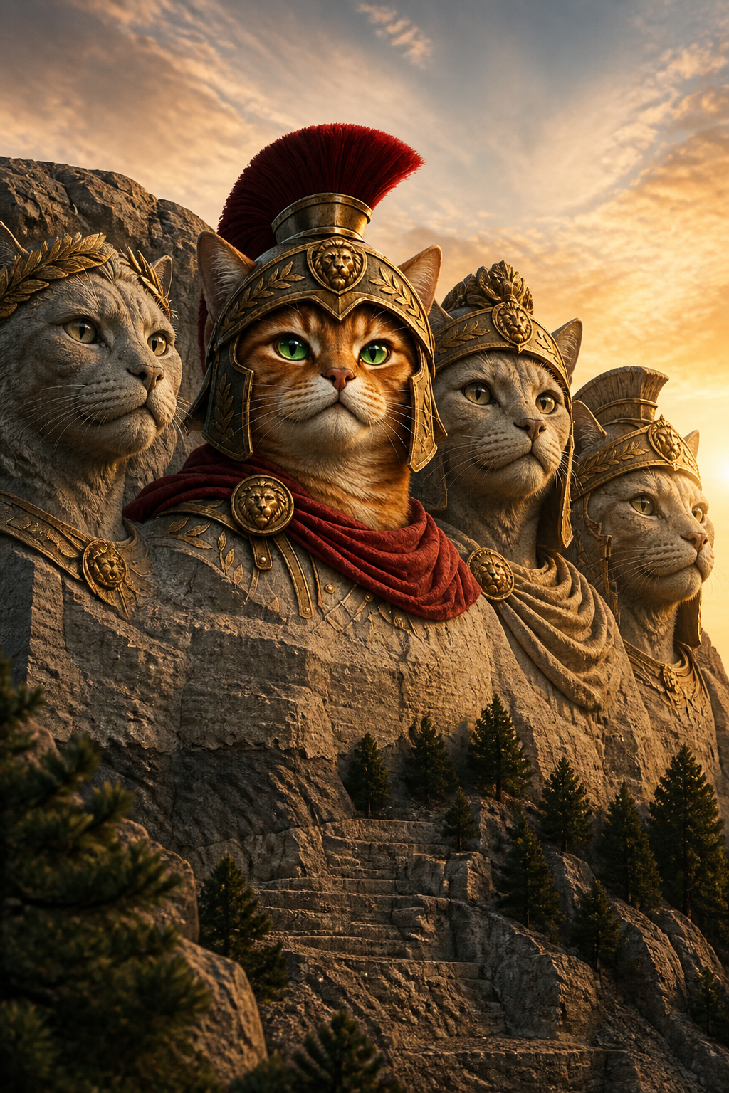 Cateus carved into the meme Mount Rushmore