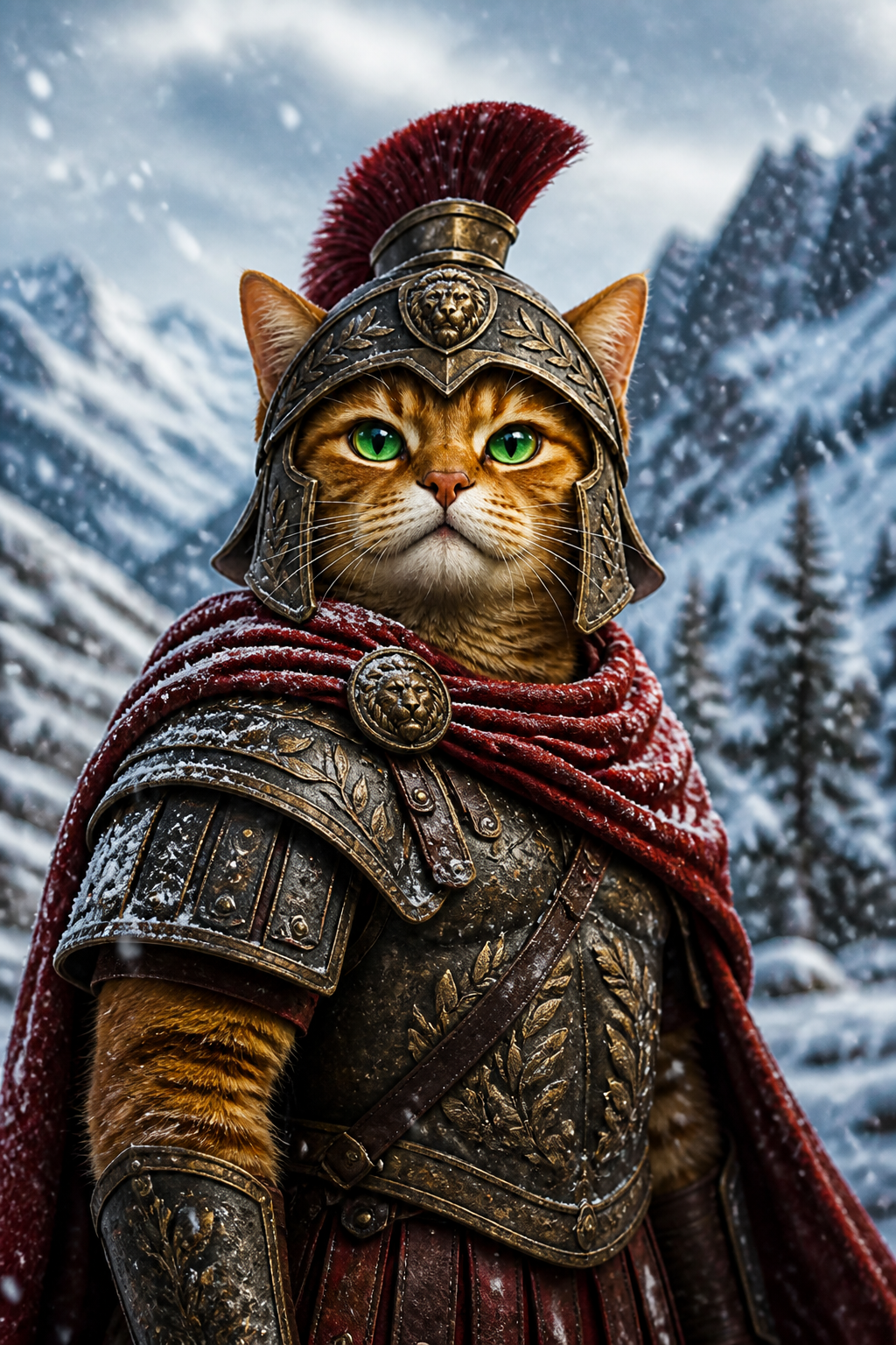 Cateus as a warrior in the snow